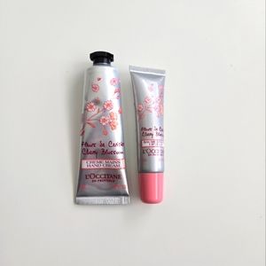 L'Occitane Cherry Blossom hand cream and lip balm set